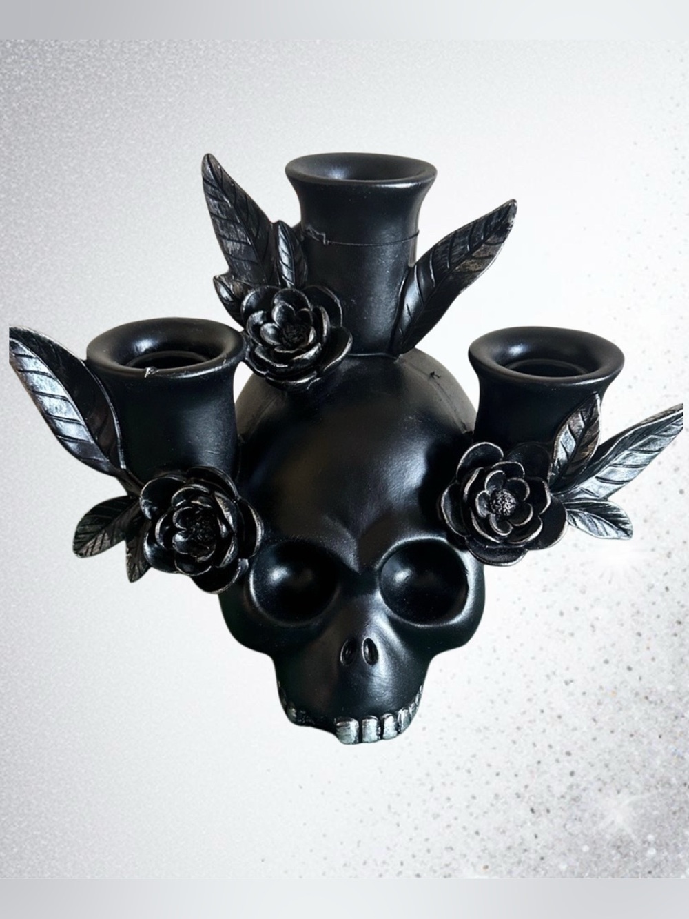 Christian Lacroix Oaxacan Clay Goth Halloween Skull Candle Holder